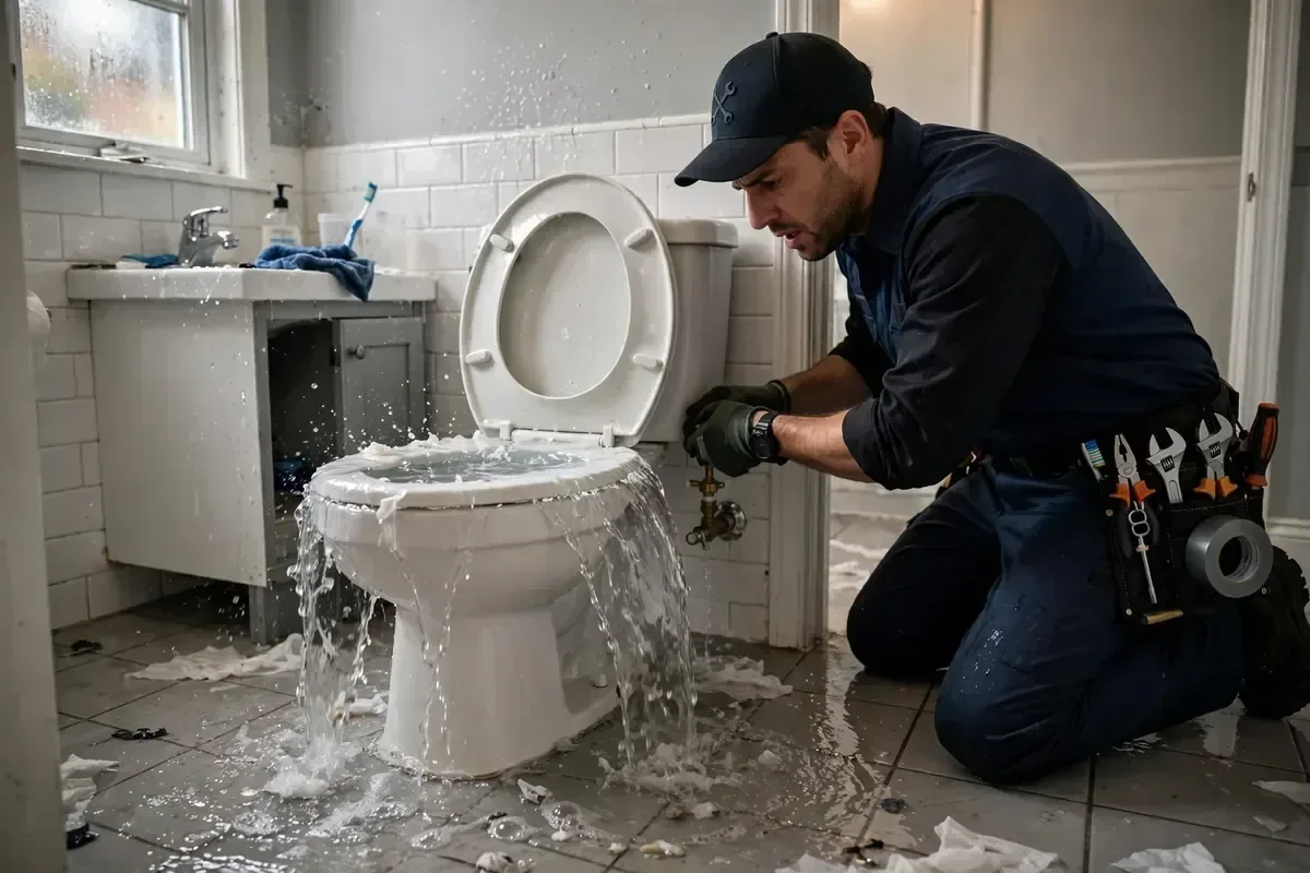 Emergency overflow response — illustrative service image Illustrative emergency overflow response image for Toilet Repair Fountain Valley service information