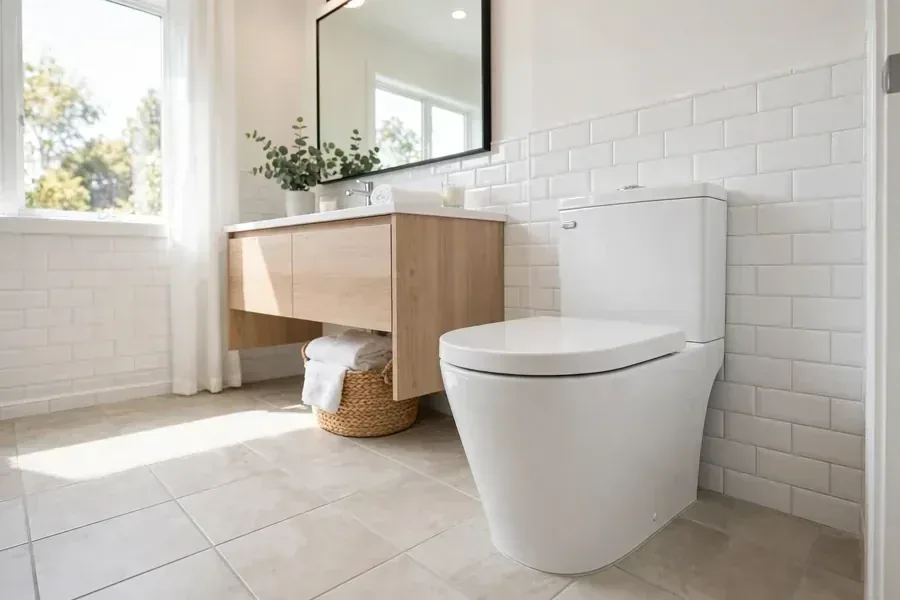 Modern bathroom fixture — illustrative service image Illustrative modern bathroom fixture image for Toilet Repair Fountain Valley service information