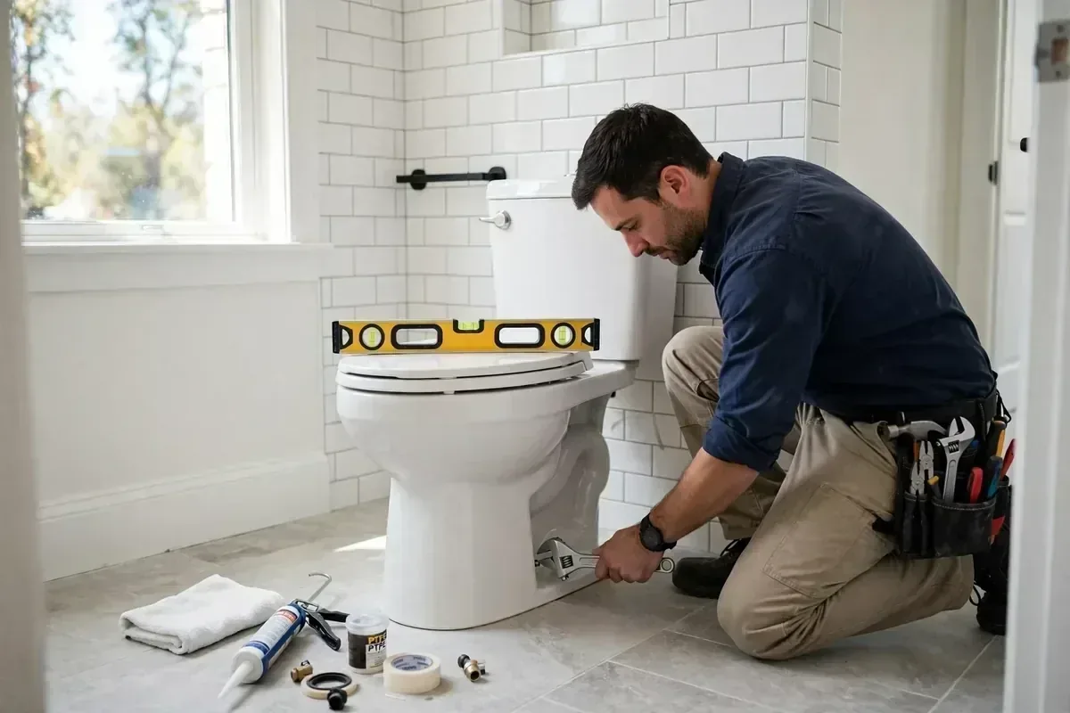 New toilet installation — illustrative service image Illustrative new toilet installation image for Toilet Repair Fountain Valley service information